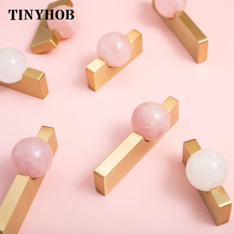 Furniture Hardware Drop Pulls - ลูกบอลคริสตัลสีขาว + ทองเหลืองเฟอร์นิเจอร์จับตู้ลิ้นชักดึงตู้ครัว Knobs ตู้เสื้อผ้าฮาร์ดแวร์ Drop
